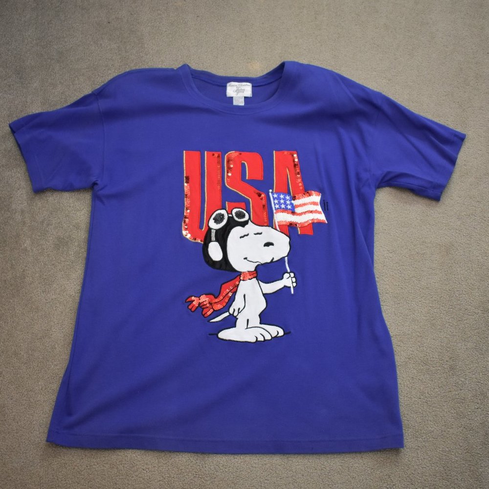 VINTAGE Snoopy USA Marisa Christina Shirt Sequin
